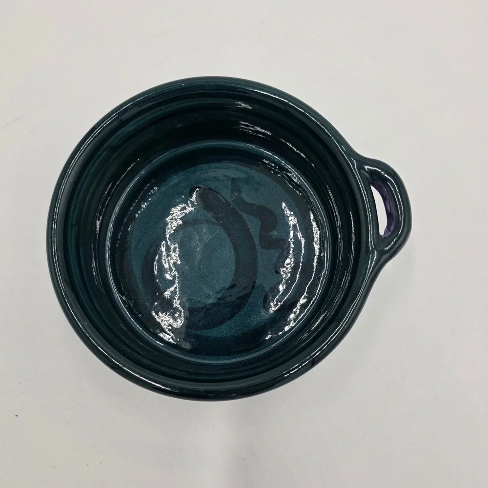 Handmade Ceramic Ramekin Dish Purple Green Swirl Design Signed 94 - Picture 2 of 4
